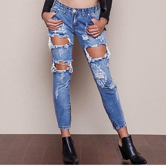 NWT One Teaspoon Freebirds Ripped Jeans in Vintage Blue Size 27 Kardashian - Picture 8 of 11
